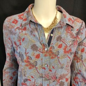 Sundance button down blouse blue floral print